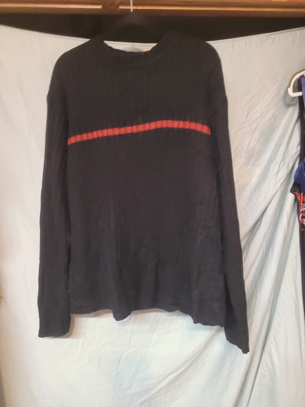 Ferruche Black Ribbed Sweater with Red Stripe